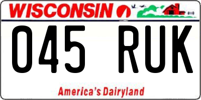 WI license plate 045RUK