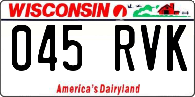 WI license plate 045RVK