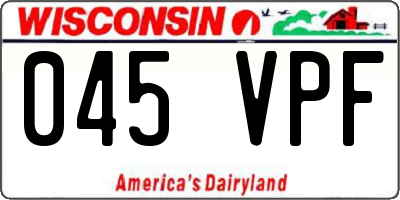 WI license plate 045VPF