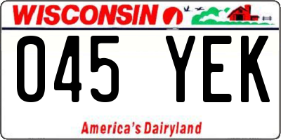 WI license plate 045YEK