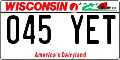 WI license plate 045YET