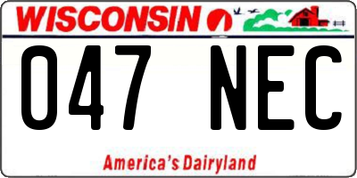 WI license plate 047NEC