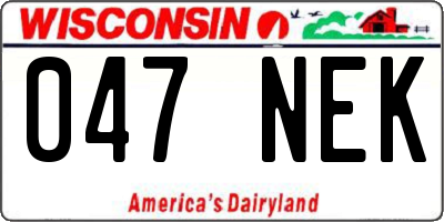 WI license plate 047NEK