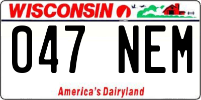 WI license plate 047NEM