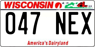 WI license plate 047NEX