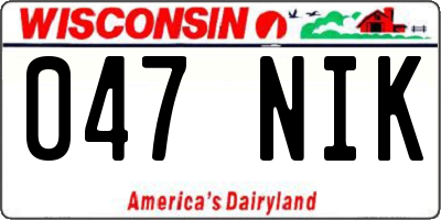 WI license plate 047NIK