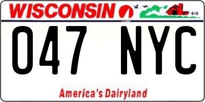WI license plate 047NYC
