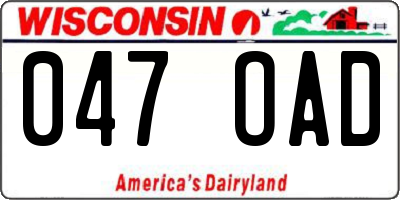 WI license plate 047OAD