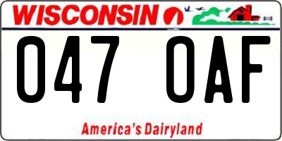 WI license plate 047OAF