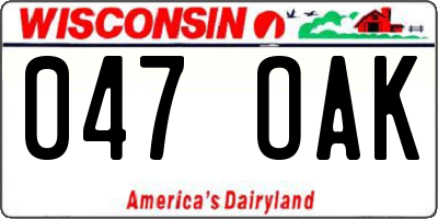 WI license plate 047OAK