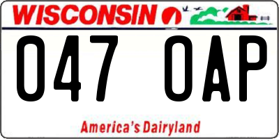 WI license plate 047OAP