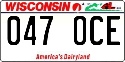 WI license plate 047OCE