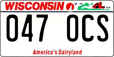 WI license plate 047OCS