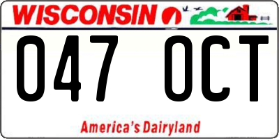 WI license plate 047OCT