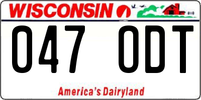 WI license plate 047ODT