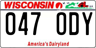 WI license plate 047ODY