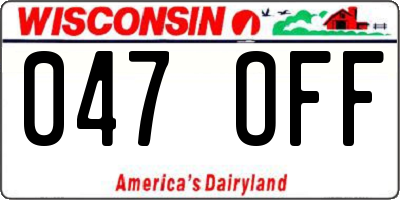 WI license plate 047OFF