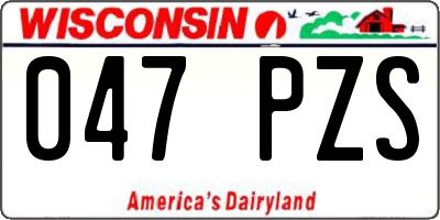 WI license plate 047PZS