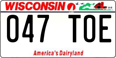 WI license plate 047TOE