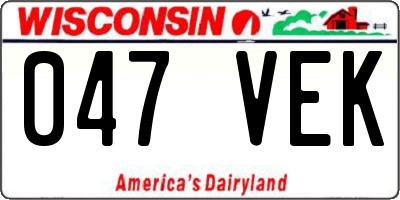 WI license plate 047VEK
