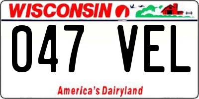 WI license plate 047VEL