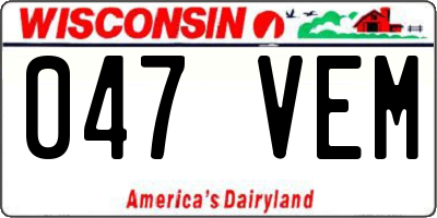 WI license plate 047VEM