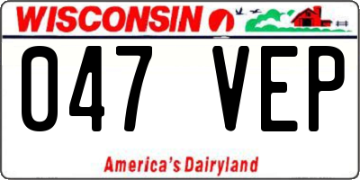 WI license plate 047VEP