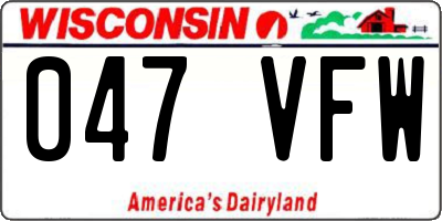 WI license plate 047VFW