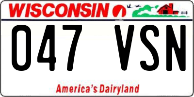 WI license plate 047VSN