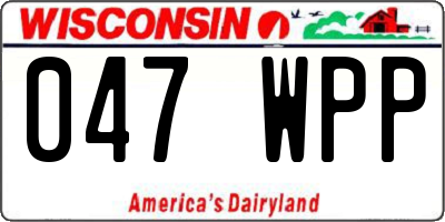 WI license plate 047WPP