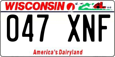 WI license plate 047XNF