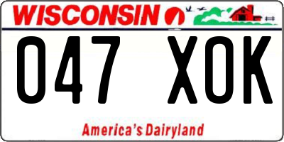 WI license plate 047XOK