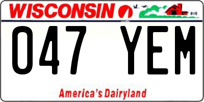 WI license plate 047YEM