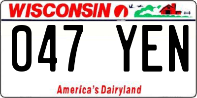 WI license plate 047YEN