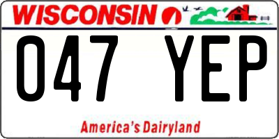 WI license plate 047YEP