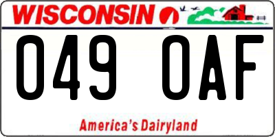 WI license plate 049OAF