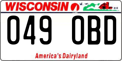 WI license plate 049OBD