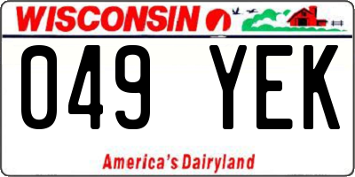 WI license plate 049YEK