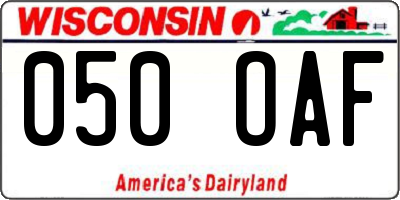 WI license plate 050OAF