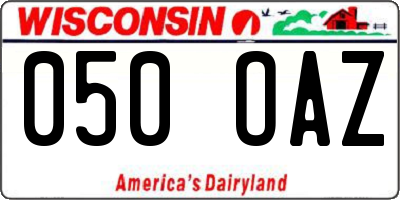 WI license plate 050OAZ