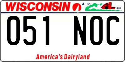 WI license plate 051NOC