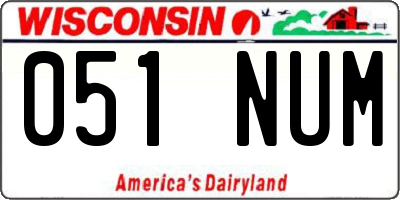 WI license plate 051NUM