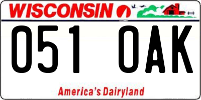 WI license plate 051OAK