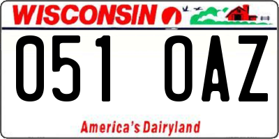 WI license plate 051OAZ