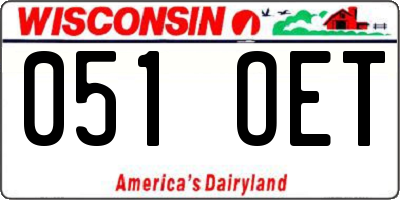 WI license plate 051OET