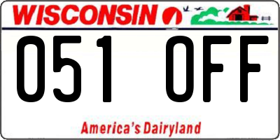 WI license plate 051OFF