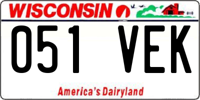 WI license plate 051VEK