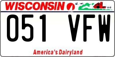 WI license plate 051VFW