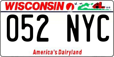 WI license plate 052NYC