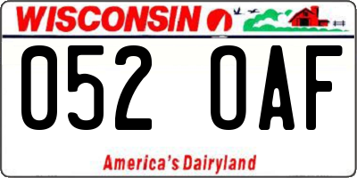 WI license plate 052OAF